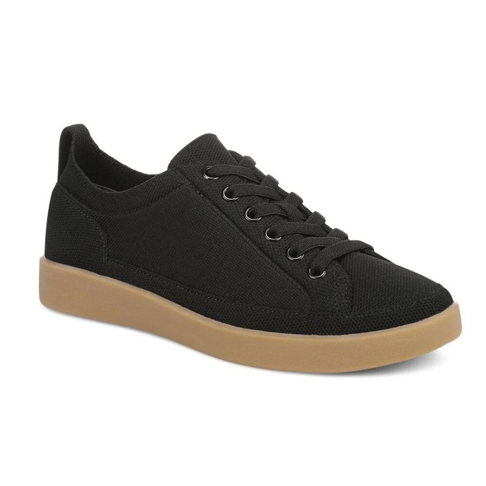Vionic Winny Black Knit Low Top Sneaker Sz 10 WIDE Tan Soles Comfort 10W NIB